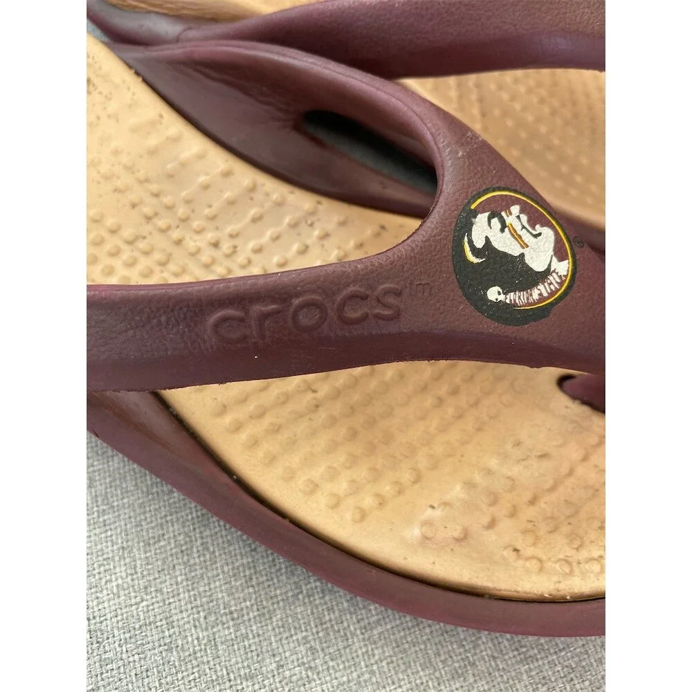 Crocs Florida State Seminoles FSU Modi Flip Thong Sandals Maroon Tan